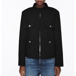 NEW Zara Navy Textured Blazer Jacket with Stand Up Collar Size XL Women's